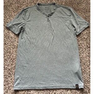 Lucky Brand Venice Burnout T Shirt Mens Small Green Henley Short Sleeve